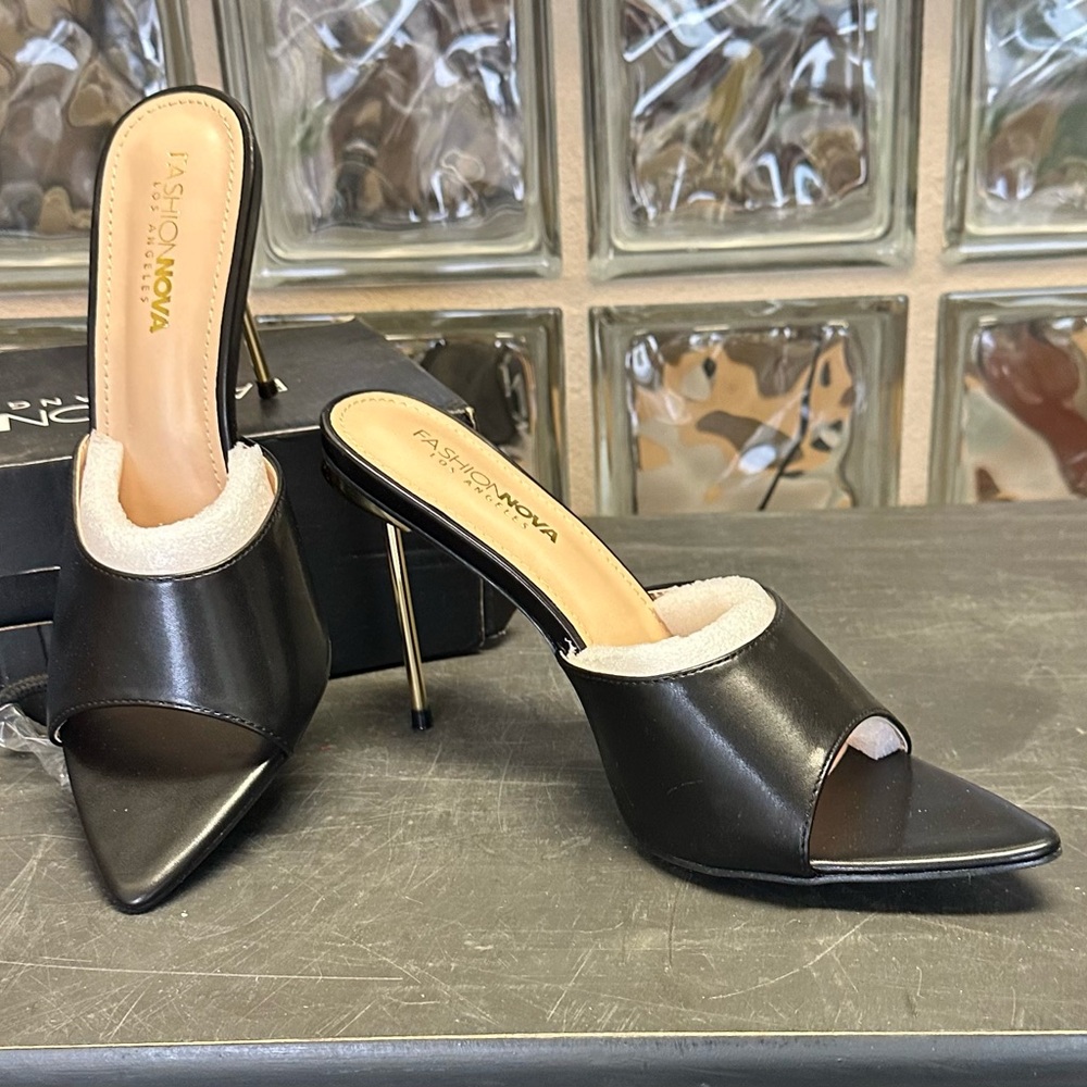 Fashion Nova Black Peep-Toe Stiletto Heels